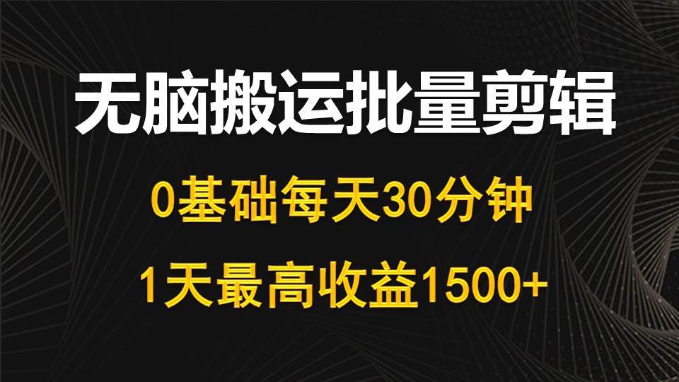 每天30分钟，0基础无脑搬运批量剪辑，1天最高收益1500+-猪猪博客网