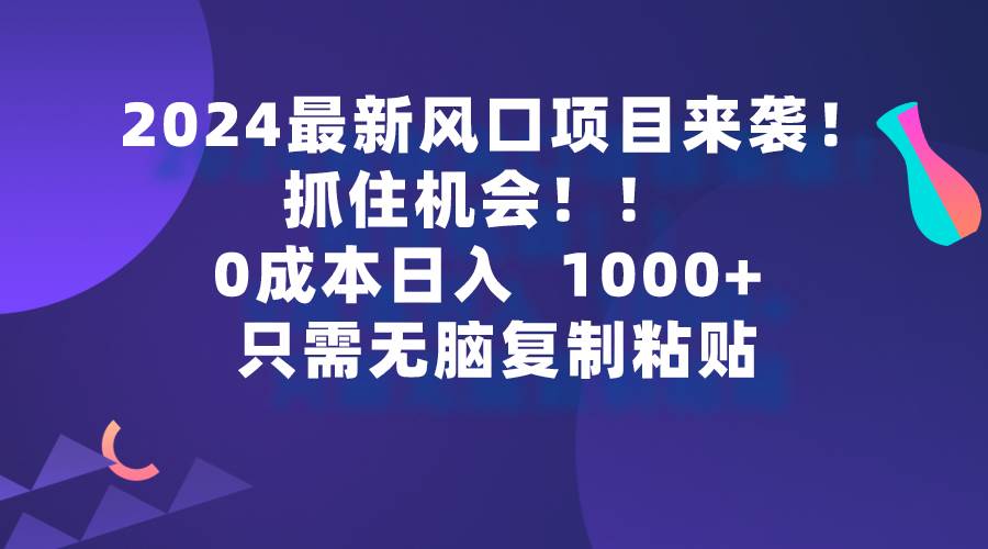 2024最新风口项目来袭，抓住机会，0成本一部手机日入1000+，只需无脑复...-猪猪博客网