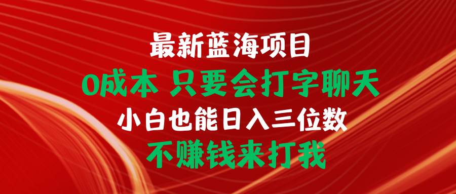 最新蓝海项目 0成本 只要会打字聊天 小白也能日入三位数 不赚钱来打我-猪猪博客网