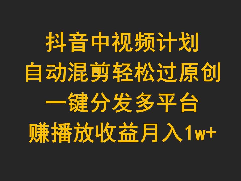 抖音中视频计划，自动混剪轻松过原创，一键分发多平台赚播放收益，月入1w+-猪猪博客网
