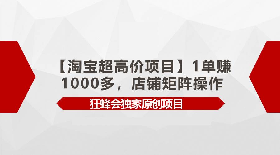 【淘宝超高价项目】1单赚1000多，店铺矩阵操作-猪猪博客网