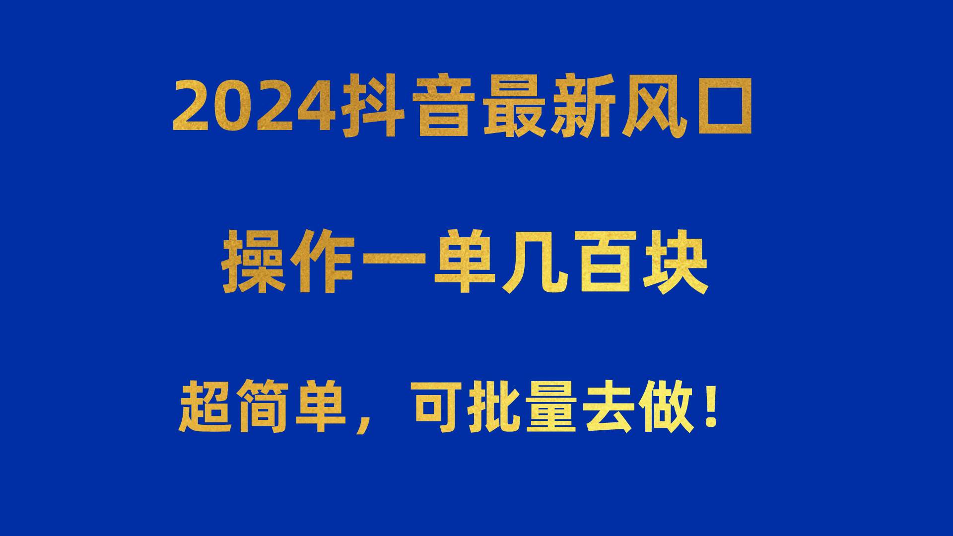 2024抖音最新风口！操作一单几百块！超简单，可批量去做！！！-猪猪博客网